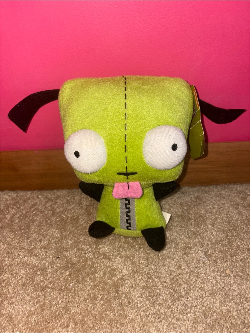 Nickelodeon Invader Zim Gir Plush in Lime Green and Black with Purple Tag